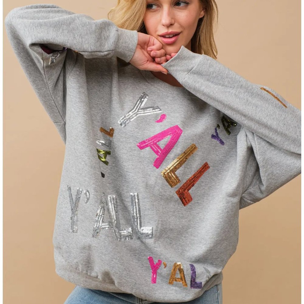 NWT Sequin Embellished Y'all Graphic Sweatshirt - Picture 4 of 5
